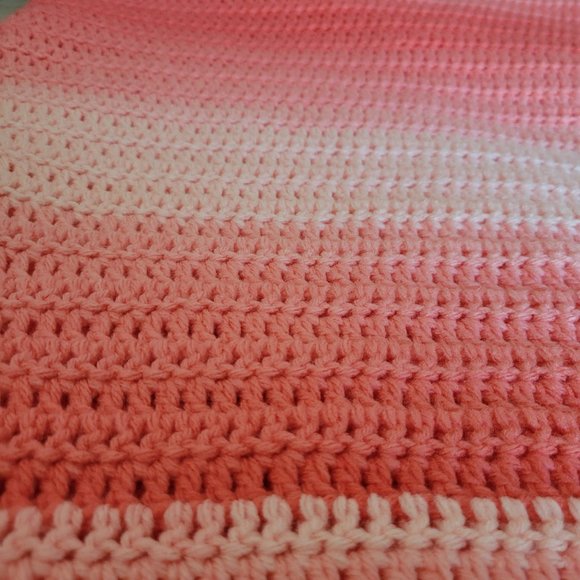 🎉HP🎉NEW Handmade Crochet Ombre Sea Coral Blanket /Throw - Picture 9 of 11